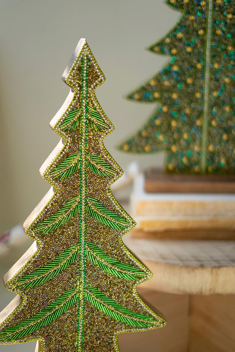 Set of 3 Beaded Wood Christmas Trees