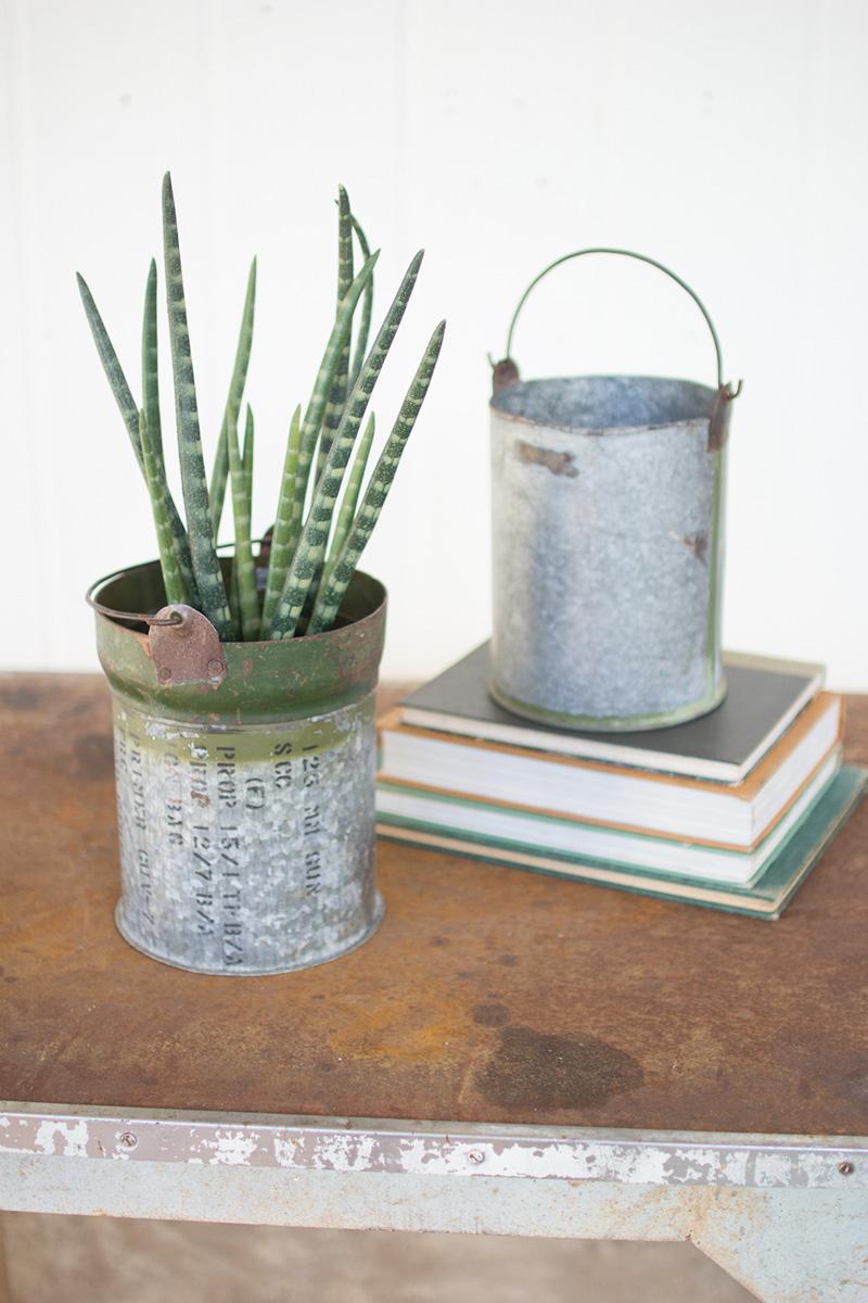 Set of 2 Reclaimed Military Canister Buckets with Handles