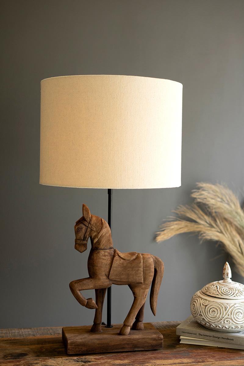 Wooden Horse Table Lamp with Fabric Shade