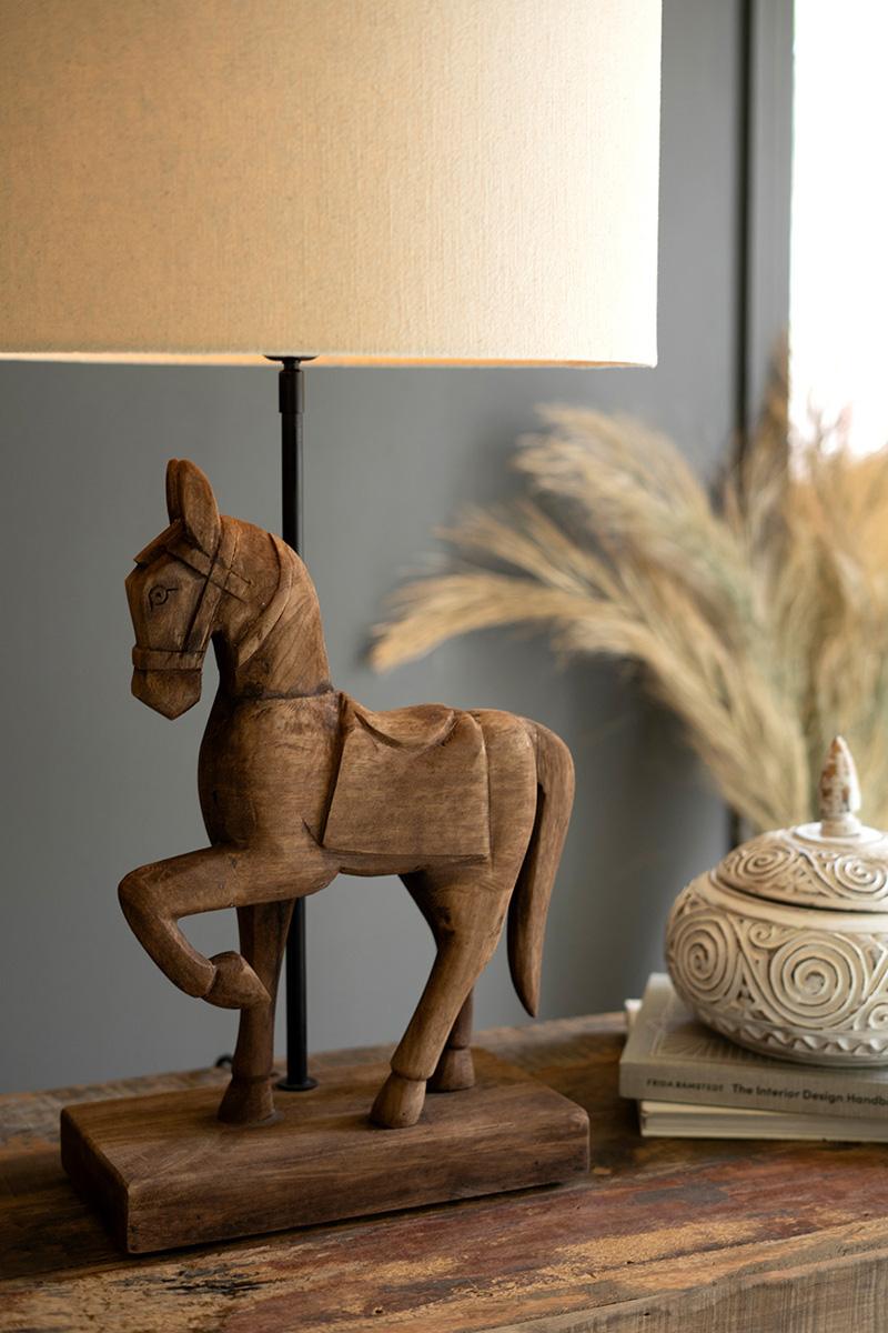 Wooden Horse Table Lamp with Fabric Shade