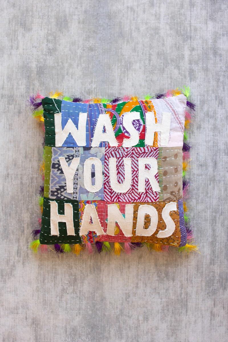 Wash Your Hands Kantha Pillow