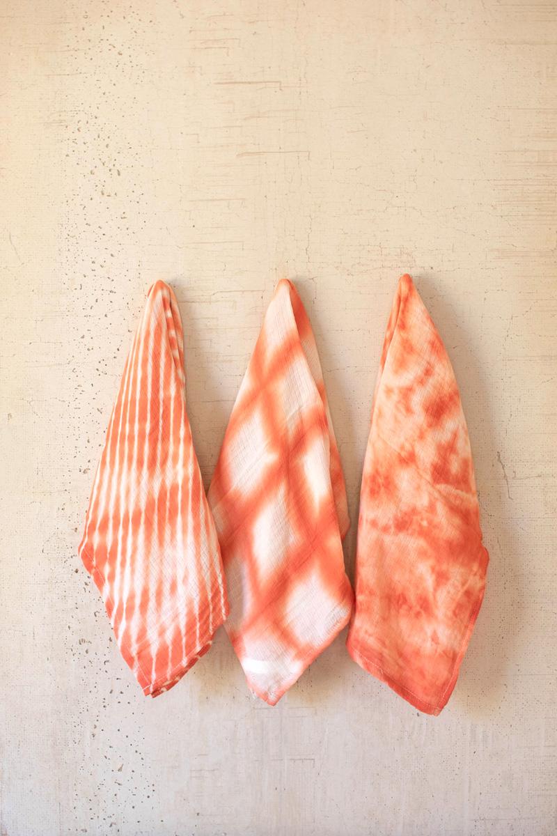 Set of 3 Coral Hand-Dyed Tea Towels