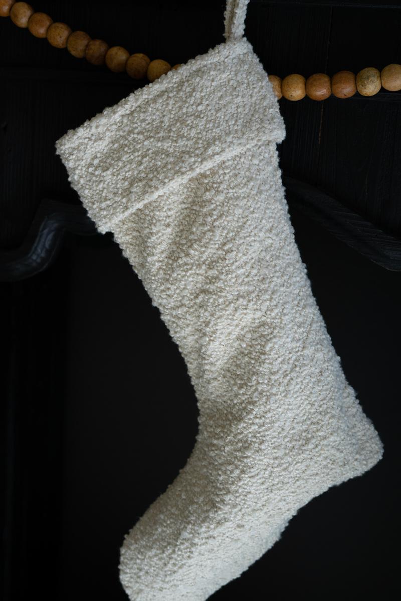 White Boucle Christmas Stocking